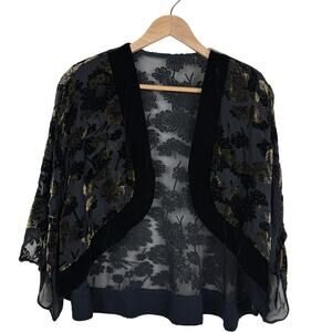 Vintage Velvet Burnout Silk Blend Bolero Jacket Black Gold Romantic Whimsygoth
